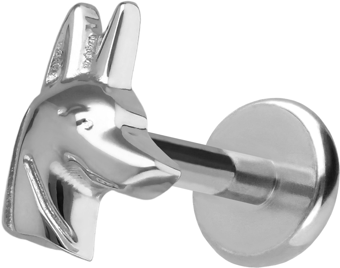 Titan Labret Piercing mit Push Fit ANUBIS KOPF